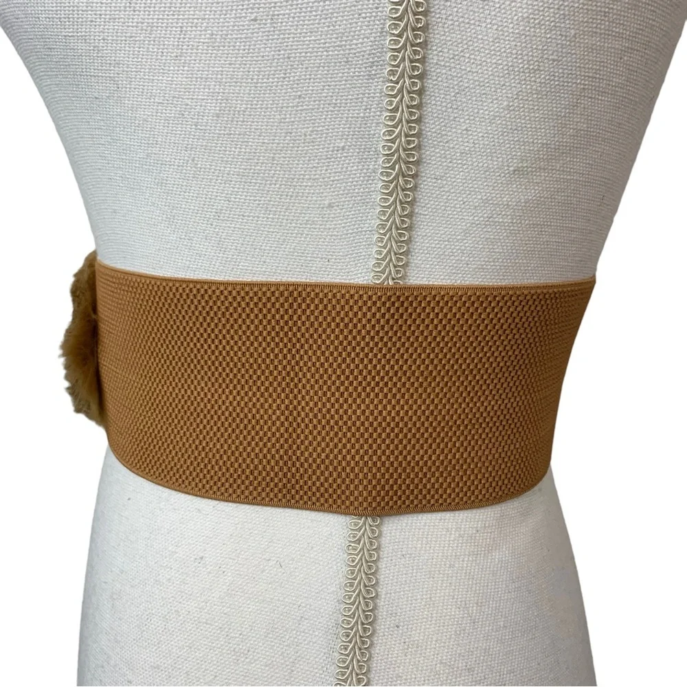 VINTAGE Faux Fur & Jeweled Heart Stretch Belt